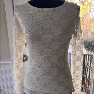 White House Black Market Ivory Lace Long Sleeve Blouse